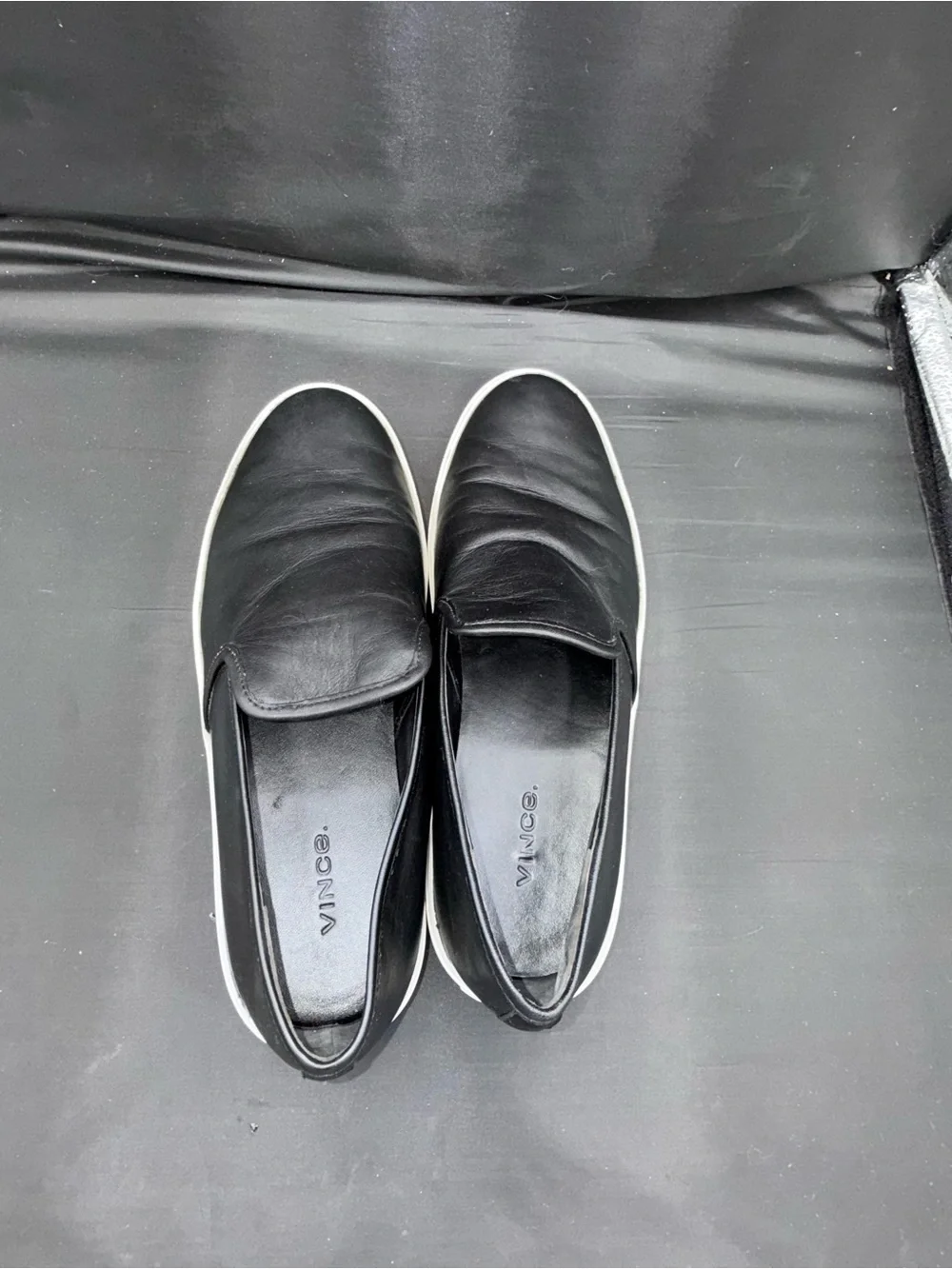 Vince Warren Black Leather Platform Slip On Sneakers 8 M Minimalist Quiet Lux